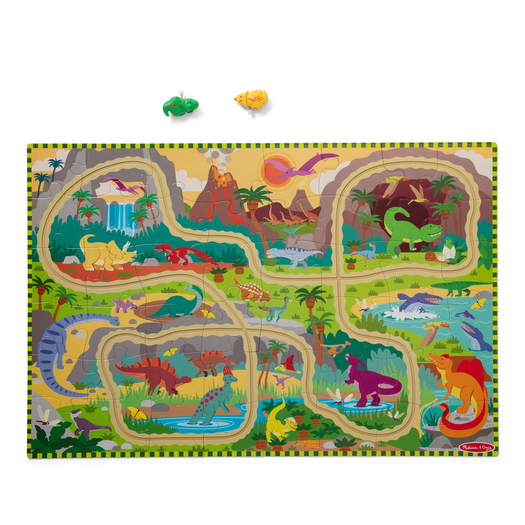 Dinosaur Adventure Tracks Floor Puzzle ?C 48 Pieces + 2 Wind-Up Dinosaurs