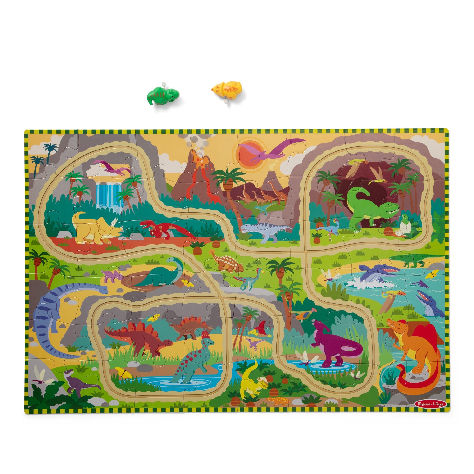 Dinosaur Adventure Tracks Floor Puzzle ?C 48 Pieces + 2 Wind-Up Dinosaurs