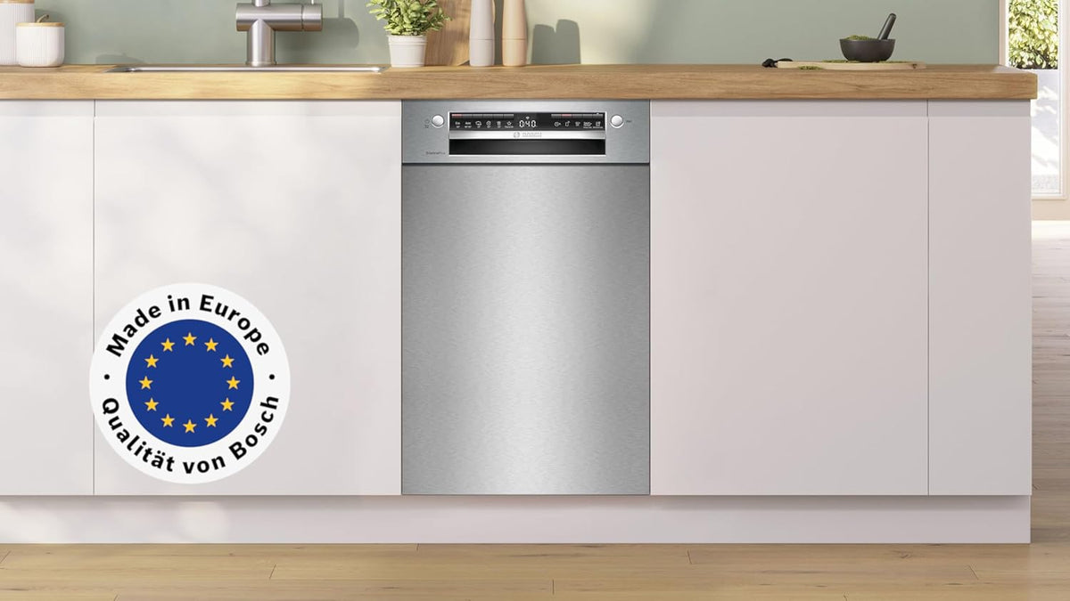 Bosch SPV2IKX10E Serie 2 Smarter Geschirrspüler vollintegriert, 45 cm breit, Besteckkorb, Extra Trocknen auf Knopfdruck, InfoLight roter Lichtpunkt am Boden, AquaStop Schutz gegen Wasserschäden, Weiß