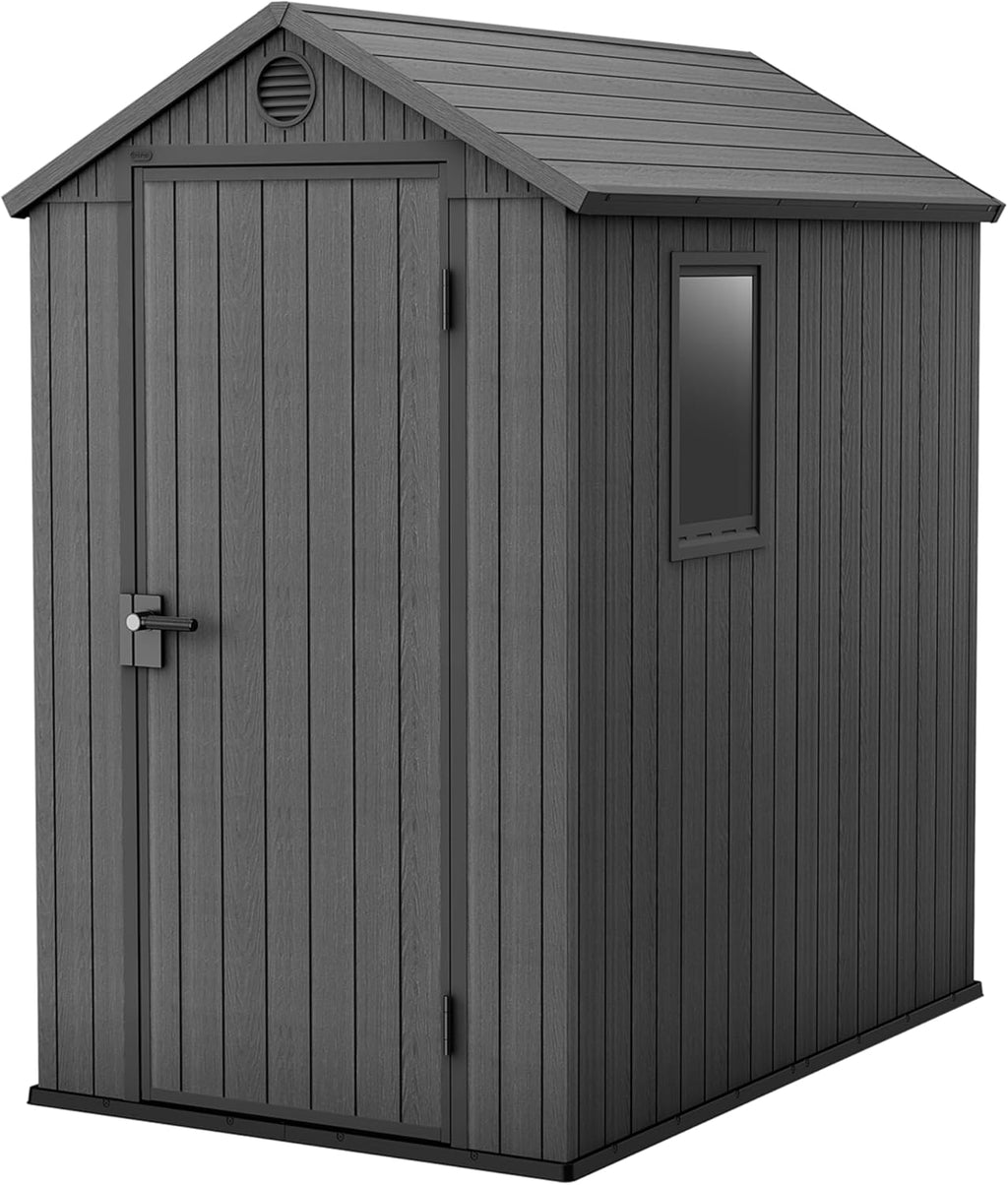 Keter Gerätehaus Darwin 4x6, Grau, Außenmaße 184,5x125,8x205cm, wartungsfrei, wetterfest, wasserdicht, mit Unterboden