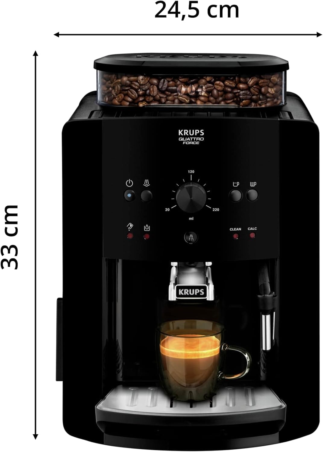 Krups Arabica Picto Kaffeevollautomat, Milchschaumdüse, 2-Tassen-Funktion, Drehregler, Einfache Reinigung, Kaffeemaschine, Schwarz, EA810870