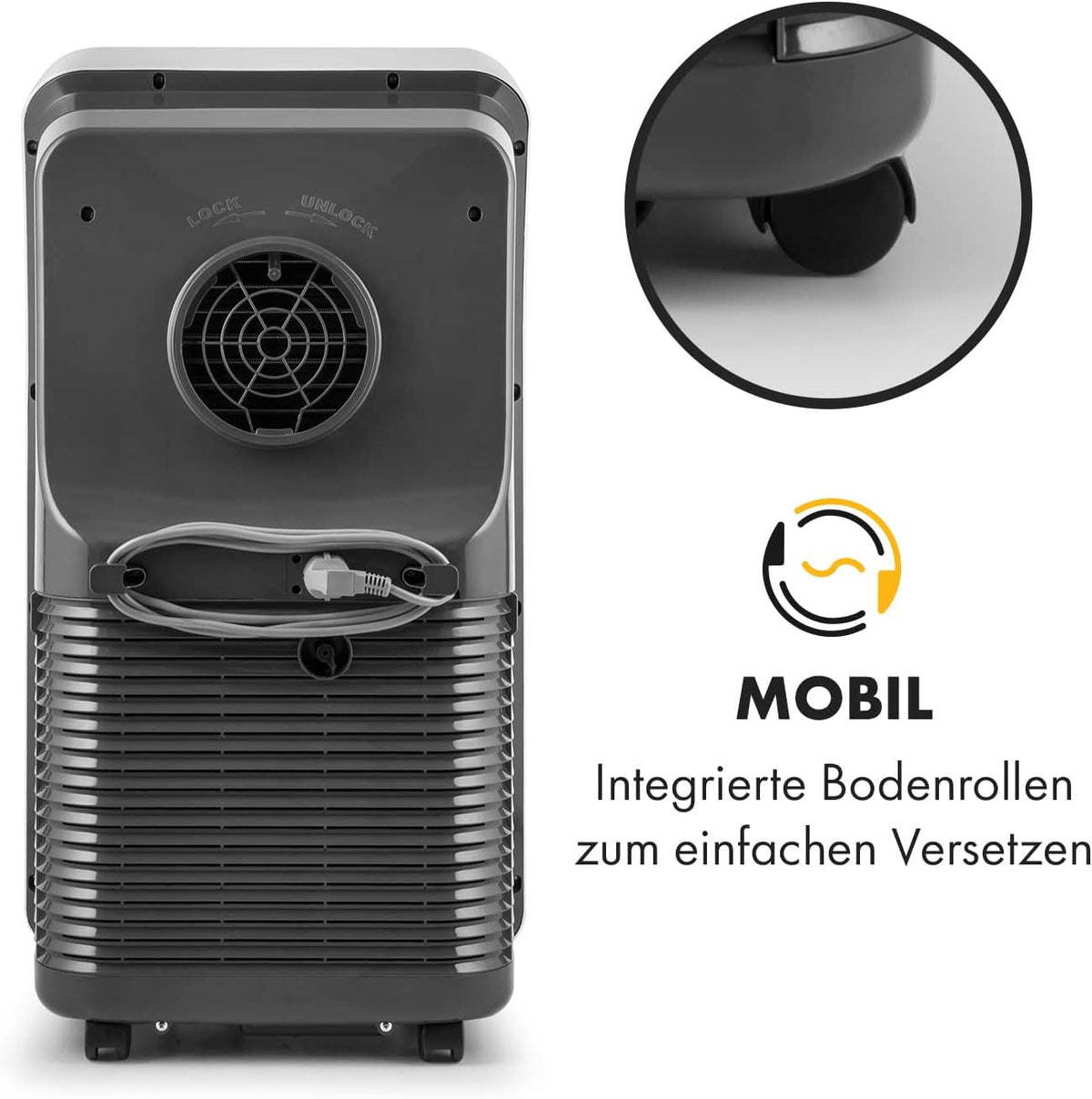 Klarstein Mobile Klimaanlage mit Abluftschlauch, 4-in-1 Klimagerät mit Ventilator, Luftentfeuchter & Nachtmodus, Kleine & Portable Klimaanlage für Wohnung & Büro, Niedriger Verbrauch, 9000 BTU