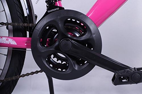 24 Zoll Mädchenfahrrad 21-Gang Shimano Schaltung mit Beleuchtung nach STVO Rosa Doppelrahmen