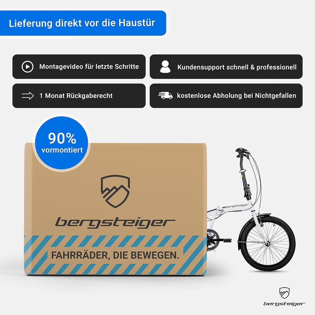 Bergsteiger Windsor 20 Zoll Faltrad, Klapprad, Shimano 6 Gang-Schaltung, LED Batterie-Licht, Quick-Fold-System, Klappfahrrad