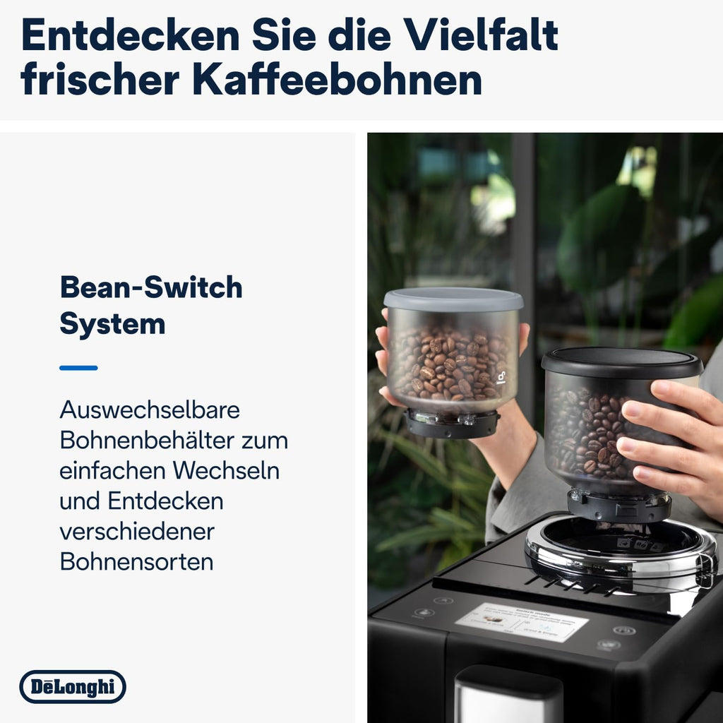 De'Longhi Rivelia EXAM440.55.W Kaffeevollautomat mit LatteCrema Milchsystem, Wechselbarer Bohnenbehälter, 16 Kaffee- & Milchgetränke auf Knopfdruck, Extra-Shot-Funktion, 3,5 Touch-Display, Weiß