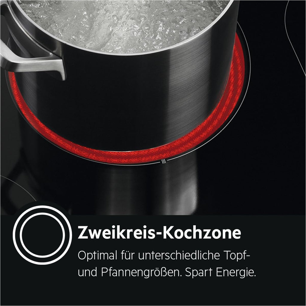 AEG Standherd mit Glaskeramik-Kochfeld 60 cm/Bräterzone/Mehrkreiskochzone/Versenkknebel/Touch-Bedienung/Grillfunktion/Display mit Uhr/A / CCB644OCBM