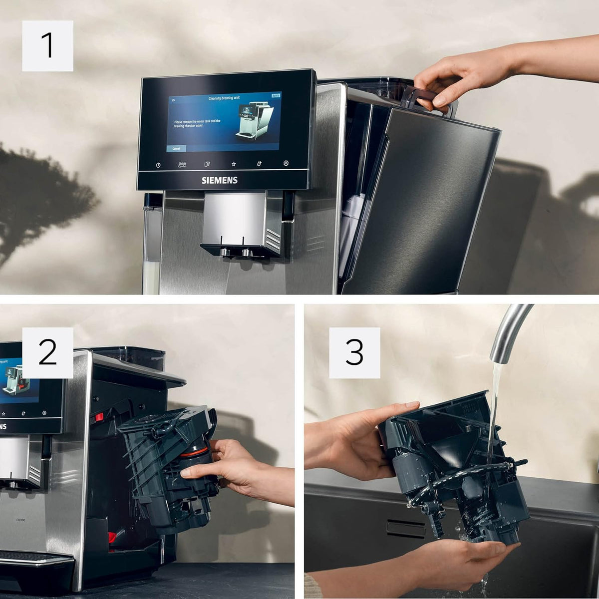 Siemens Kaffeevollautomat EQ900 TQ903D03, App-Steuerung, intuitives Full-Touch-Display, Barista-Modus, AromaBoost, Geräuschreduzierung, Premiummahlwerk, automatische Dampfreinigung, 1500 W, edelstahl