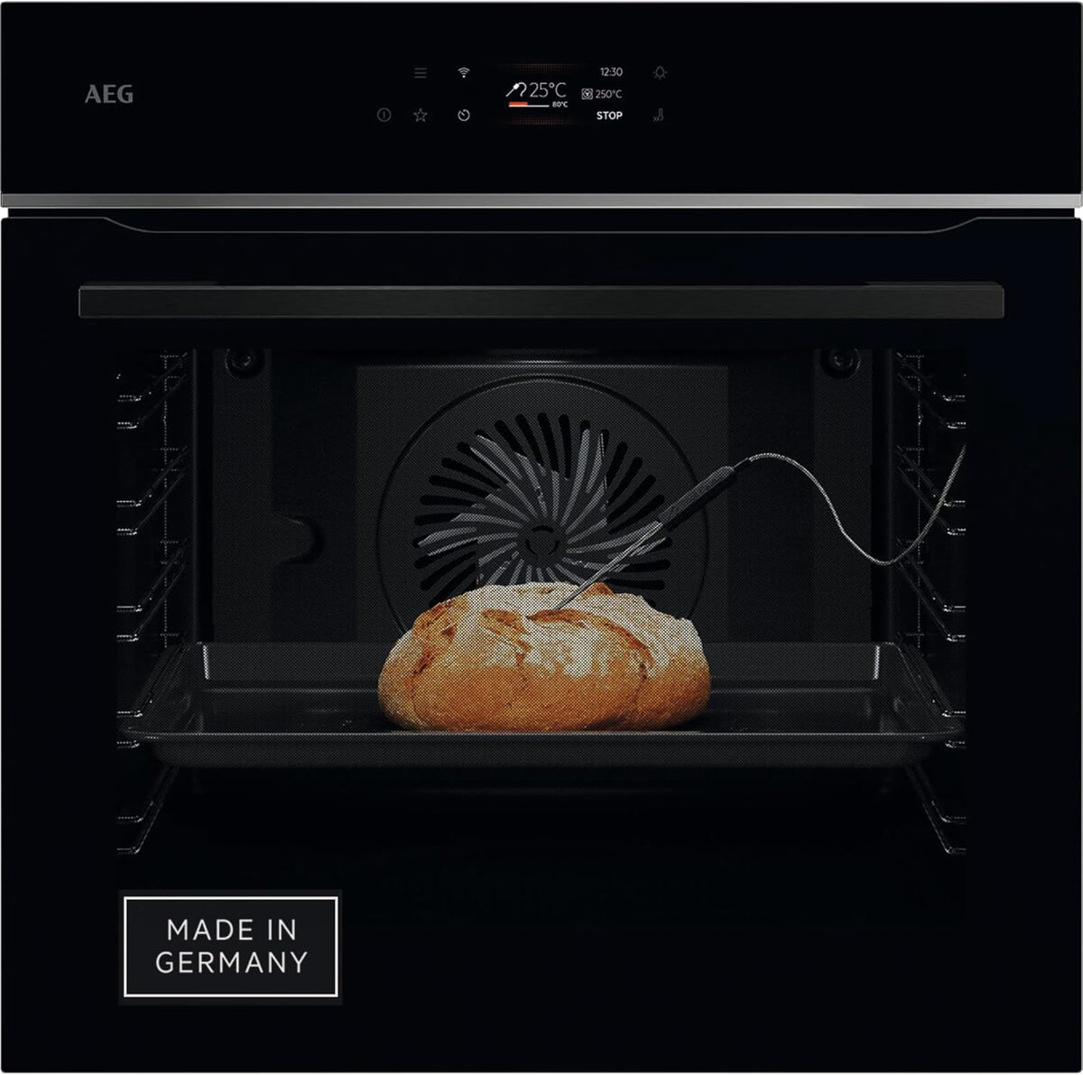 AEG Einbaubackofen – Serie 5 Ringheißluft: Gleichmäßige Garergebnisse auf 3 Ebenen – Pyrolyse Selbstreinigung – 25 Automatikprogramme – LED-Touchdisplay – Schnellaufheizung – Schwarz – BPE53516AB