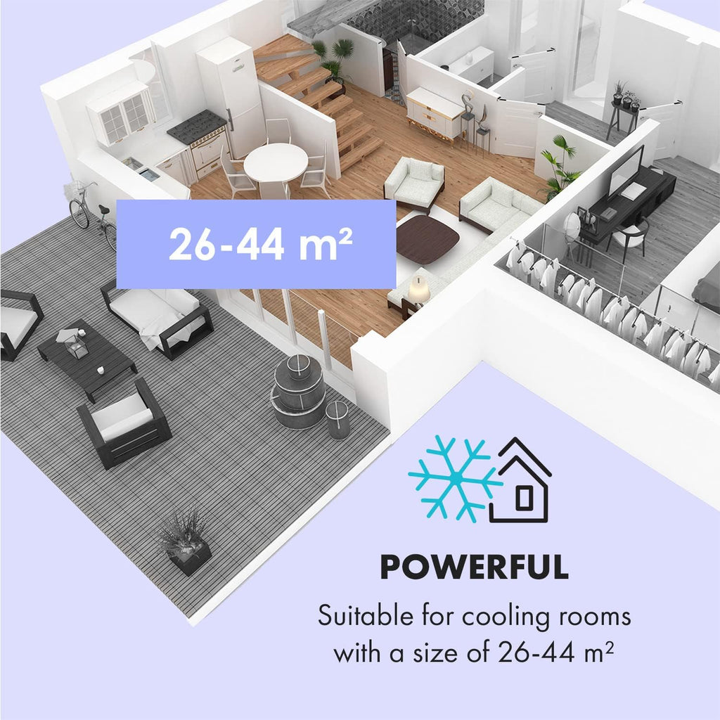 Klarstein Mobile Klimaanlage mit Abluftschlauch, 4-in-1 Klimagerät mit Ventilator, Luftentfeuchter & Nachtmodus, Kleine & Portable Klimaanlage für Wohnung & Büro, Niedriger Verbrauch, 9000 BTU
