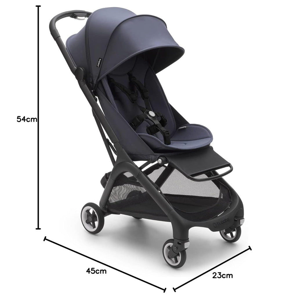 Bugaboo Butterfly ultrakompakter Reise-Kinderwagen, klein & leicht, einhändig faltbar und einfach zu lenken, ergonomischer City-Buggy für Babys ab 6 Monaten, mit viel Stauraum, Stormy Blue