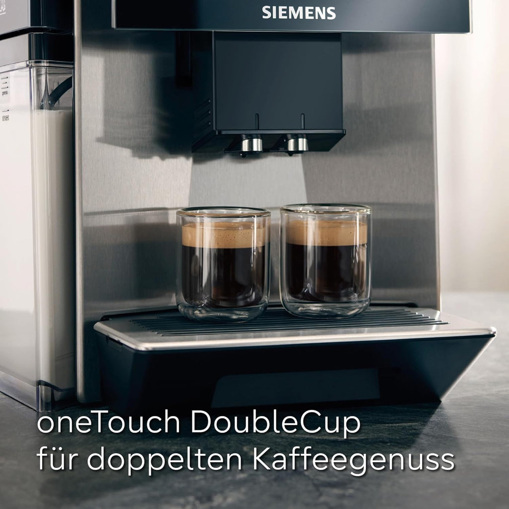 Siemens Kaffeevollautomat EQ900 TQ903D03, App-Steuerung, intuitives Full-Touch-Display, Barista-Modus, AromaBoost, Geräuschreduzierung, Premiummahlwerk, automatische Dampfreinigung, 1500 W, edelstahl