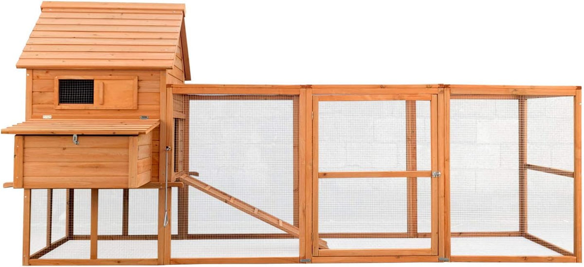 Wiltec Hühnerstall 3100 x 1500 x 1500 mm braun mit Freilauf und Nistkästen aus Holz, Hühnerhaus mit Unterschlupf, Gitter und Kotwanne verzinkt