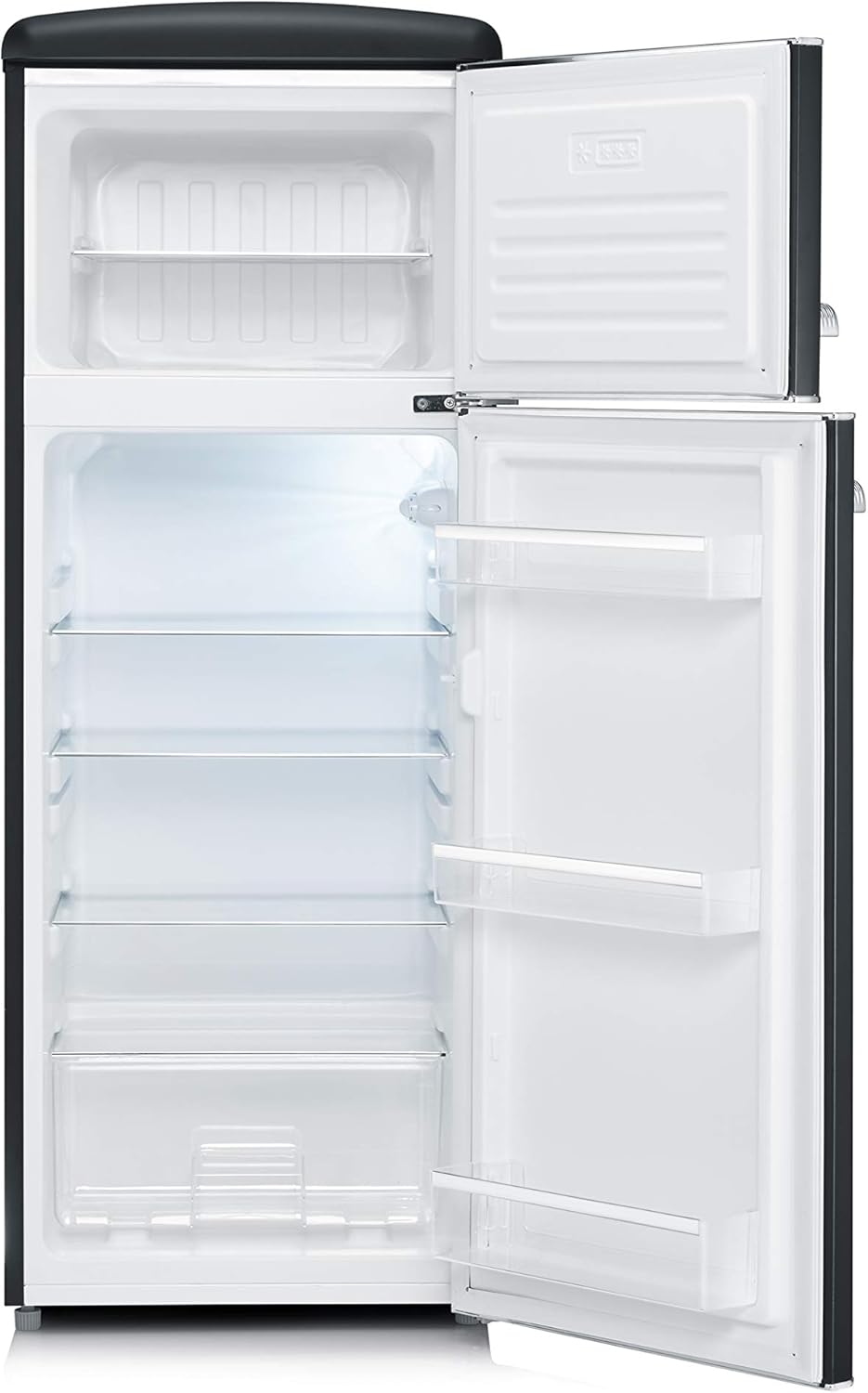 SEVERIN Retro - Kühl-/ Gefrierkombination, platzsparendes Raumwunder, 4 x höhenverstellbare Abstellflächen und eine große Veggiebox, 206 L Nutzinhalt, creme, RKG 8933