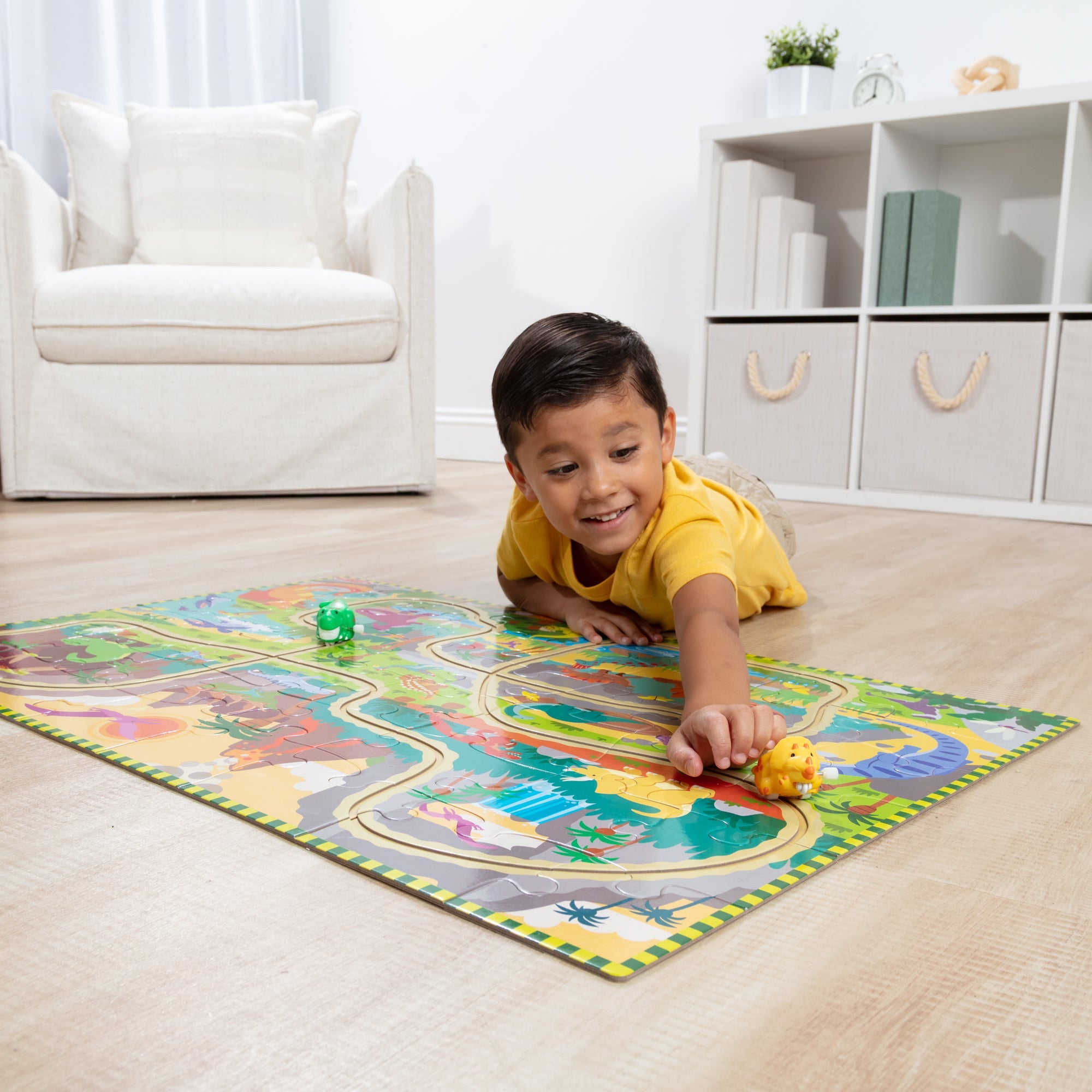 Dinosaur Adventure Tracks Floor Puzzle ?C 48 Pieces + 2 Wind-Up Dinosaurs