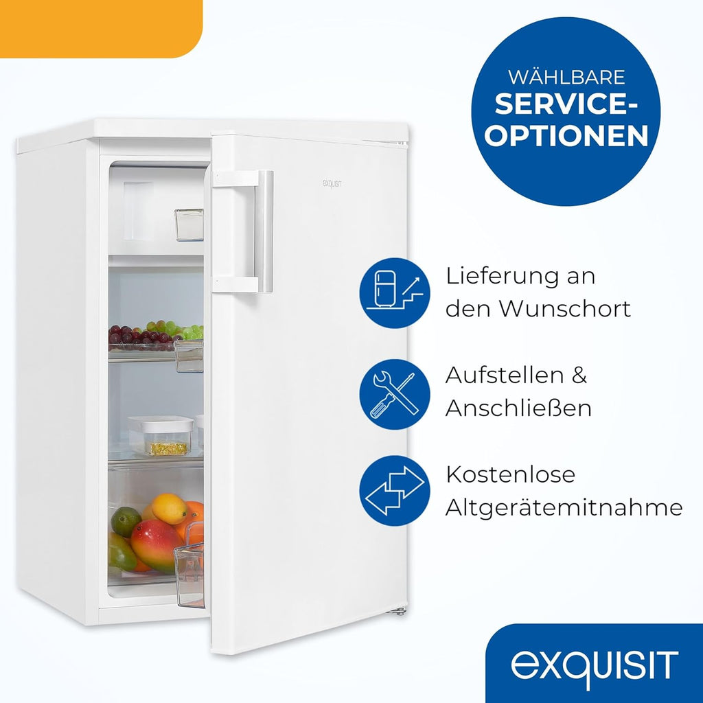 Exquisit Kühlschrank mit Gefrierfach, 120 Liter, 4-Sterne-Gefrierfach, Kühlschrank freistehend, KS516-4-H-010D weiss