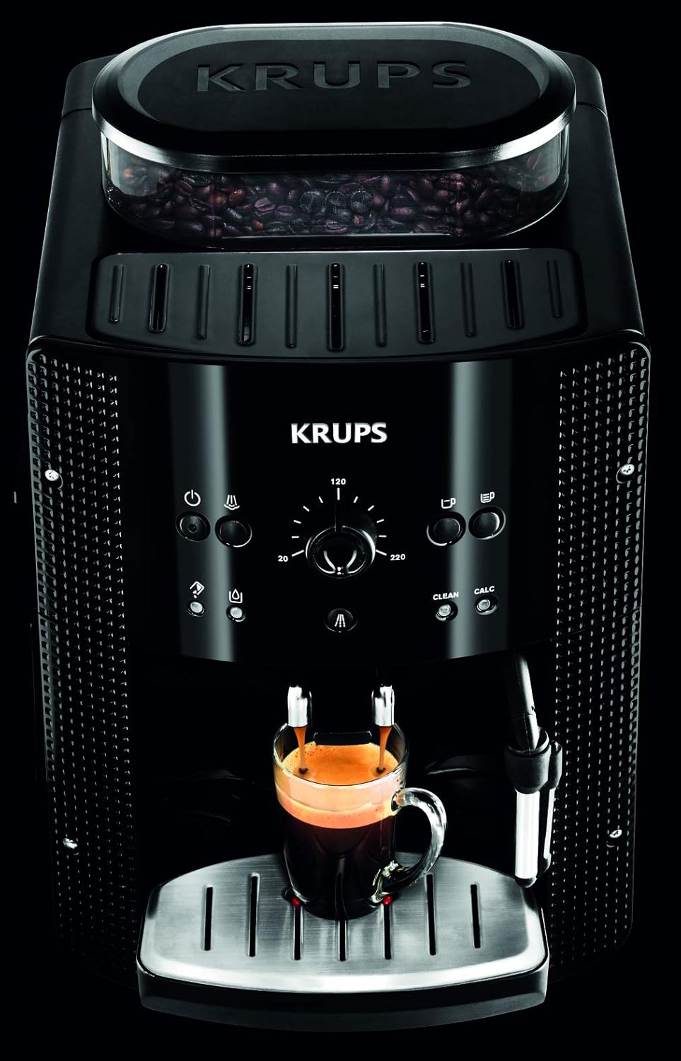 Krups Arabica Picto Kaffeevollautomat, Milchschaumdüse, 2-Tassen-Funktion, Drehregler, Einfache Reinigung, Kaffeemaschine, Schwarz, EA810870