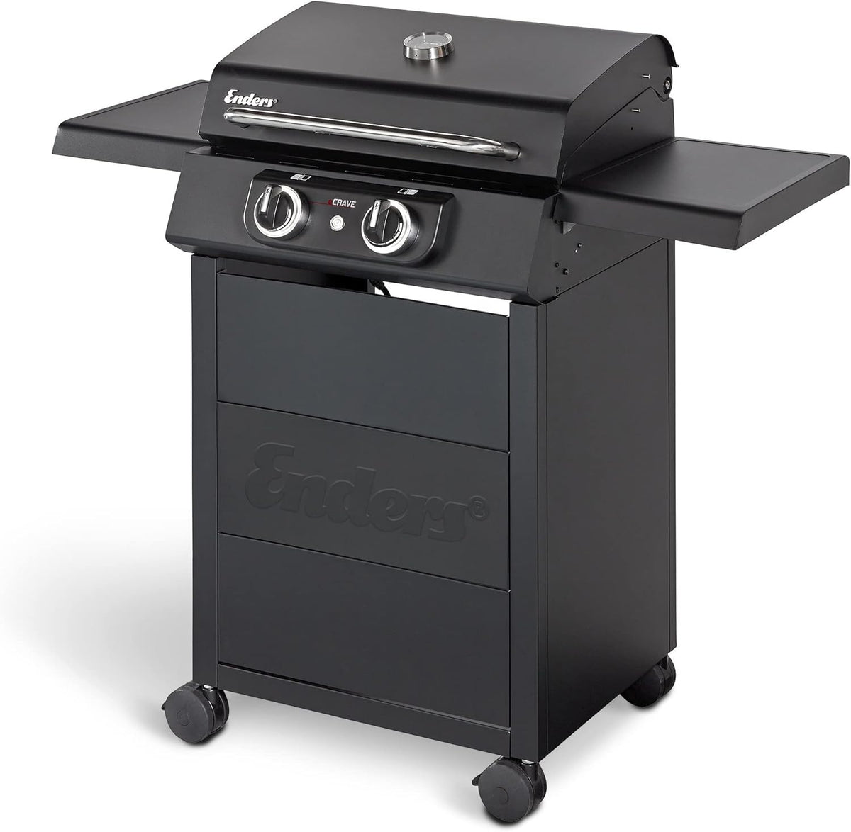 Enders Elektrogrill eCRAVE 2, mit Gussrost, Grillwagen mit viel Stauraum, SIMPLE CLEAN™ Reinigungssystem, 2 leistungsstarke Heizelemente, formstabile Garhaube mit integriertem Thermometer #97116