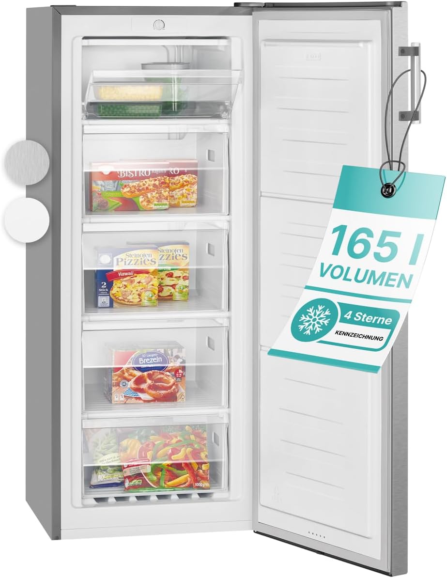 Bomann großer Gefrierschrank freistehend | 165 Liter Nutzinhalt für Lebensmittel | 5 Schubladen | Freezer Eisschrank Froster | wechselbarer Türanschlag inkl. Eiswürfelschale | GS 7317.1 weiß